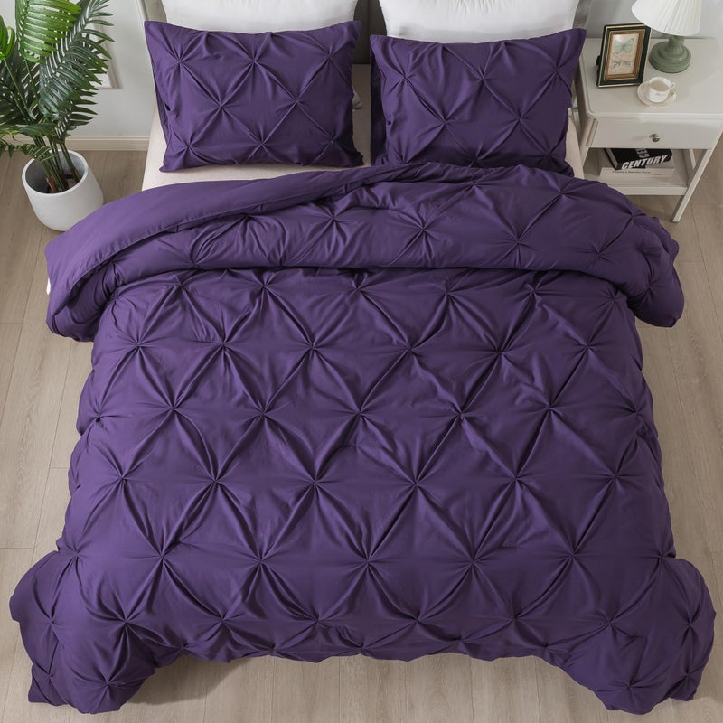 Andency Purple Comforter Set Queen Size 3 Pieces Pintuck Bedding Comforters for Queen Bed All Season Soft Lightweight Pinch Pleat Microfiber Bed Set