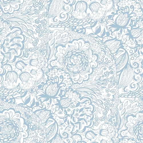 Micpolo Peel and Stick Wallpaper Boho Blue and White Floral Wallpaper for Bedroom Bathroom Removable Self-adhsive Contact Paper for Cabinets NurseryShelf Liner 17.3" x 118" - Image 1