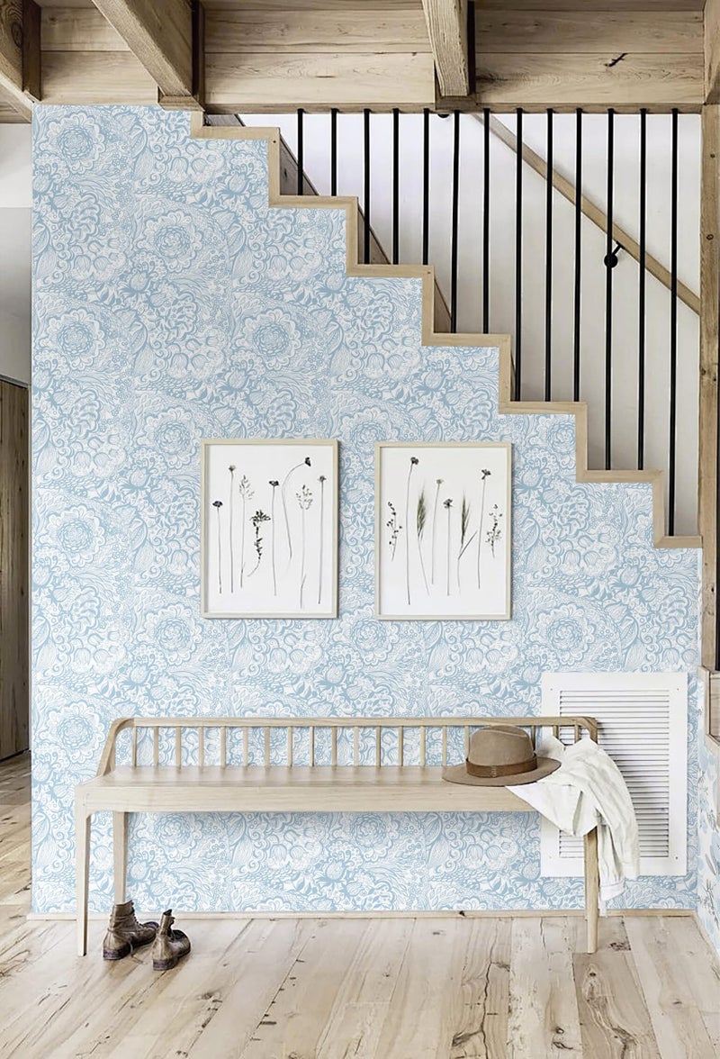 Micpolo Peel and Stick Wallpaper Boho Blue and White Floral Wallpaper for Bedroom Bathroom Removable Self-adhsive Contact Paper for Cabinets NurseryShelf Liner 17.3" x 118" - Image 4