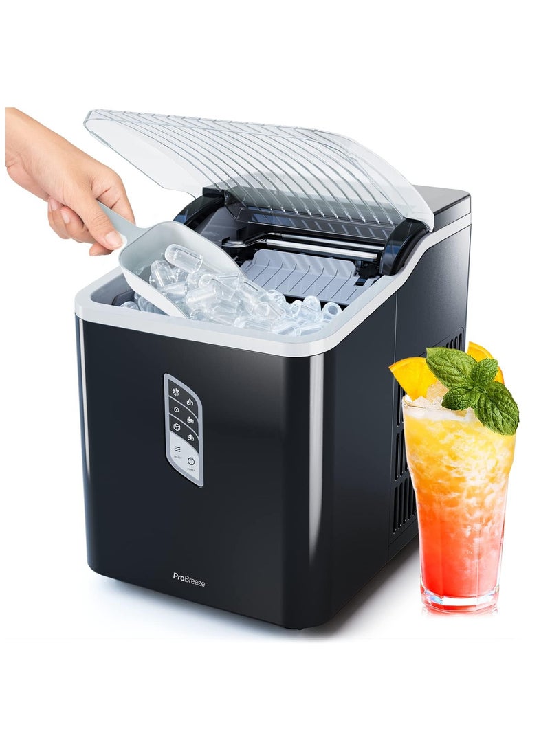 Pro Breeze Pro Breeze Ice Maker Machine, Large Countertop Ice Maker with Ice Scoop, 15 kg Compact Self-Cleaning Clear Ice Maker, Ice Ready in 6-9 Mins, 2 Sizes of Bullet Ice for Home, Kitchen, Bar, Party - Black  - Image 1