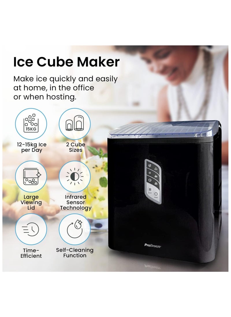 Pro Breeze Pro Breeze Ice Maker Machine, Large Countertop Ice Maker with Ice Scoop, 15 kg Compact Self-Cleaning Clear Ice Maker, Ice Ready in 6-9 Mins, 2 Sizes of Bullet Ice for Home, Kitchen, Bar, Party - Black  - Image 2