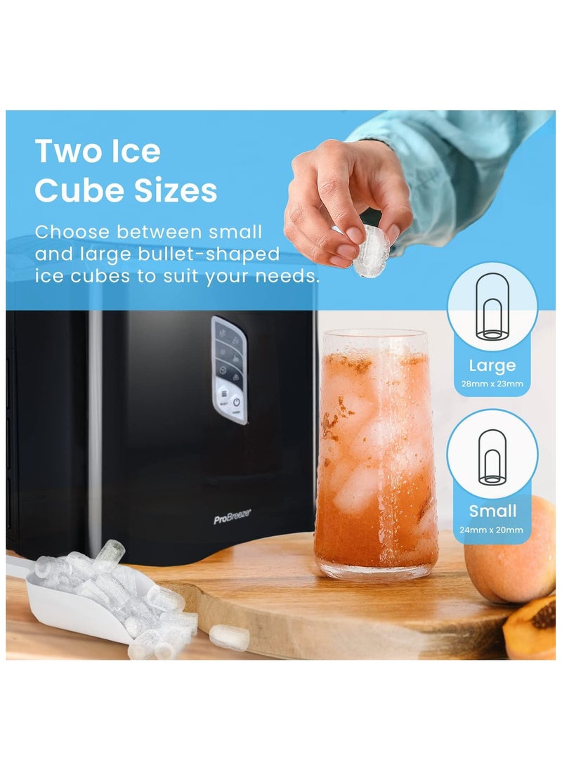 Pro Breeze Pro Breeze Ice Maker Machine, Large Countertop Ice Maker with Ice Scoop, 15 kg Compact Self-Cleaning Clear Ice Maker, Ice Ready in 6-9 Mins, 2 Sizes of Bullet Ice for Home, Kitchen, Bar, Party - Black  - Image 4