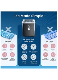 Pro Breeze Ice Maker Machine, Large Countertop Ice Maker with Ice Scoop, 15 kg Compact Self-Cleaning Clear Ice Maker, Ice Ready in 6-9 Mins, 2 Sizes of Bullet Ice for Home, Kitchen, Bar, Party - Black - pzsku/Z262A7617C523102FF165Z/45/_/1733399383/59f81016-5b59-4e9c-b3e5-c02b30db5d3a