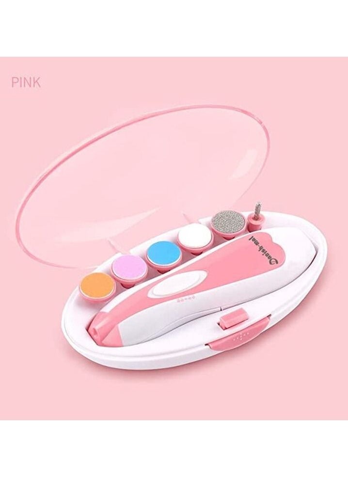 Generic Baby Nail Trimmer Electric, Baby Nail Clippers Safe Baby Nail File Kit 6 in 1 Pads, Trim Polish Grooming Kit for Newborn Infant Toddler or Adults Toes Fingernails Care, Battery Operated (AA) Pink  - Image 1