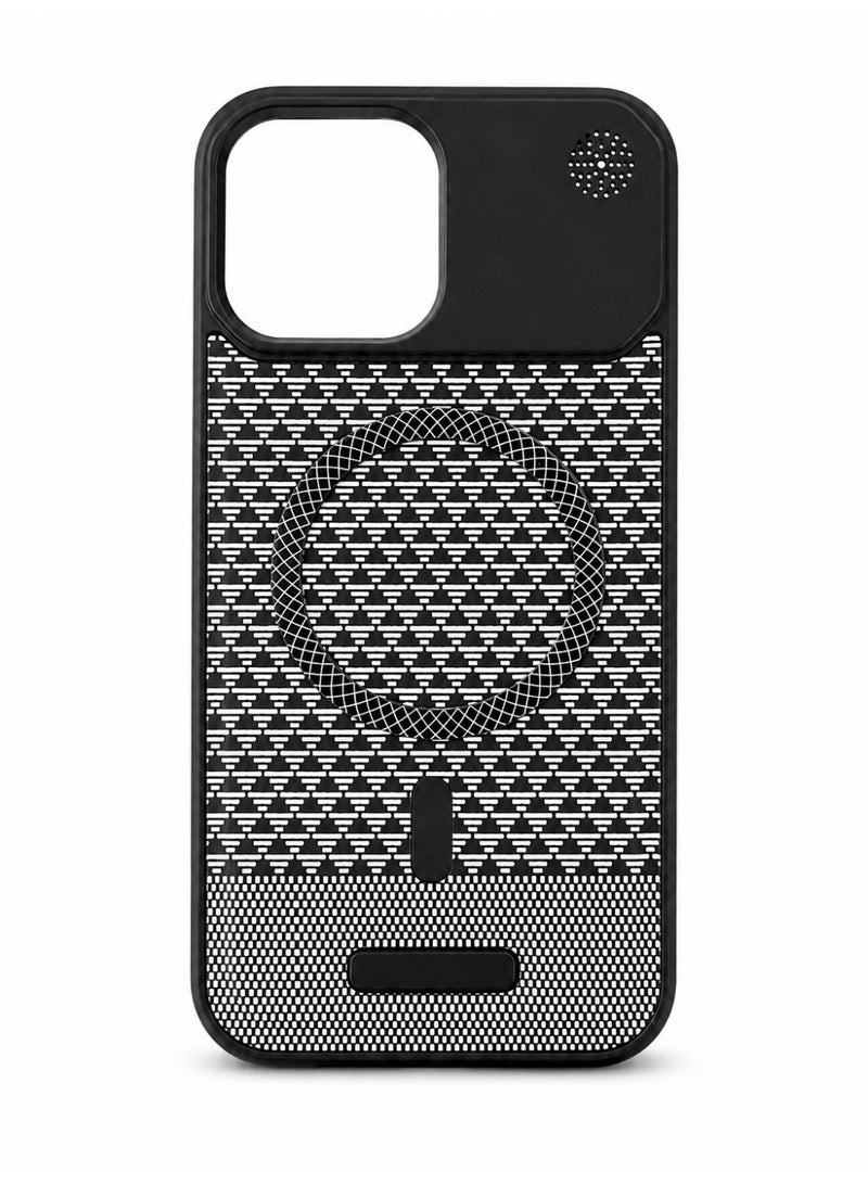 iPhone 13 Pro Max Clock Pattern Magnetic Lens Protection Phone Case, Black Textured Back Cover with MagSafe Magnetic Design, Raised Camera Protection, Slim Protective Mobile Case
