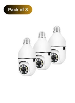 (Pack of 3) Wifi Surveillance Light Bulb Camera Full Color Night Vision Automatic Human Tracking Zoom Indoor Security Monitor