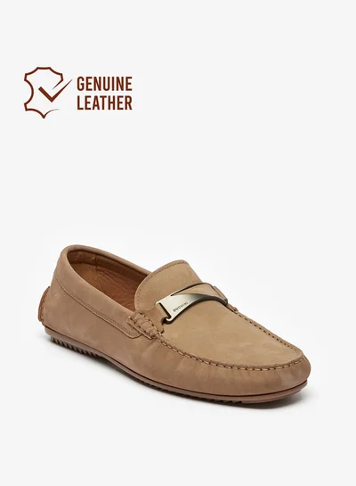 DUCHINI Men Textured Slip On Moccasins with Metallic Accent