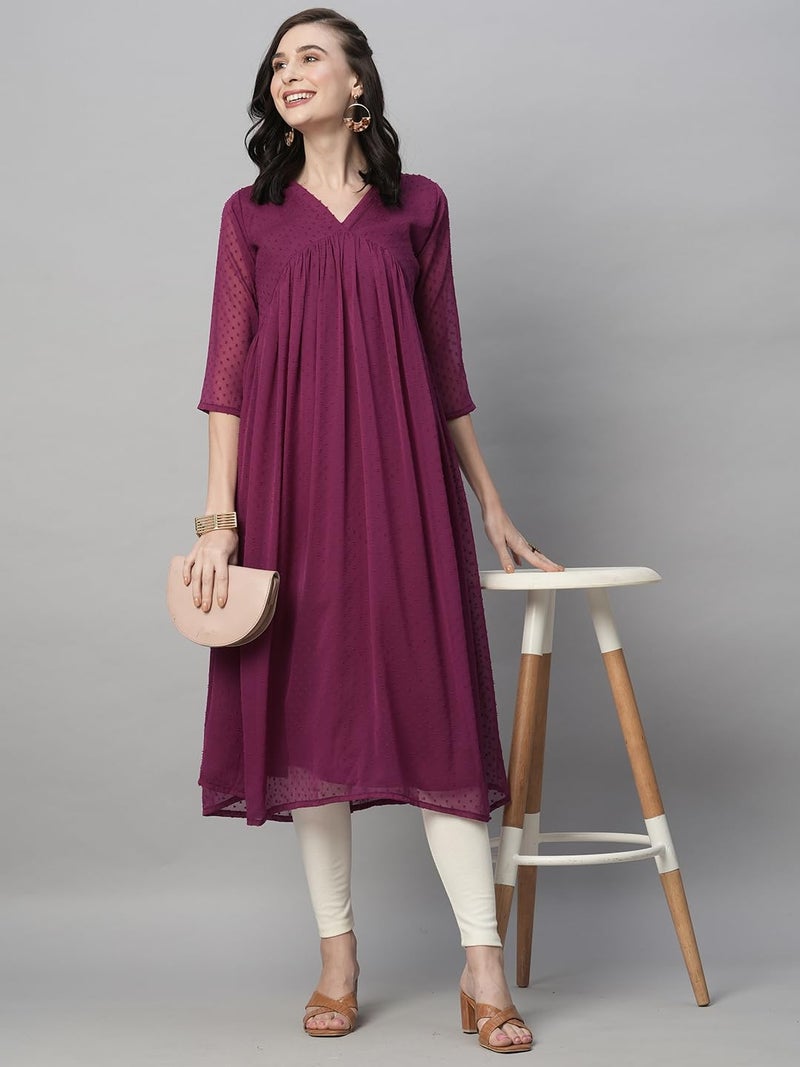 RATAN Women's Magenta Chiffon Self Design Flared Regular Fit Kurta (TBT-MAG-Small) - Image 4