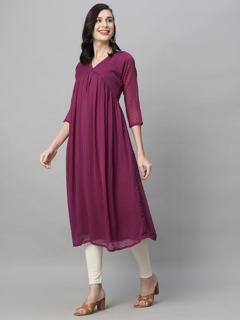 RATAN Women's Magenta Chiffon Self Design Flared Regular Fit Kurta (TBT-MAG-Small) - Image 5