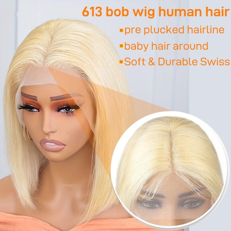 SKYDO 613 Blonde Bob Wig Human Hair 13x4 HD Bob Lace Front Wigs Human Hair Pre Plucked 180 Density Blonde Wig Human Hair Short Bob Wigs for Women 10 Inch - Image 4