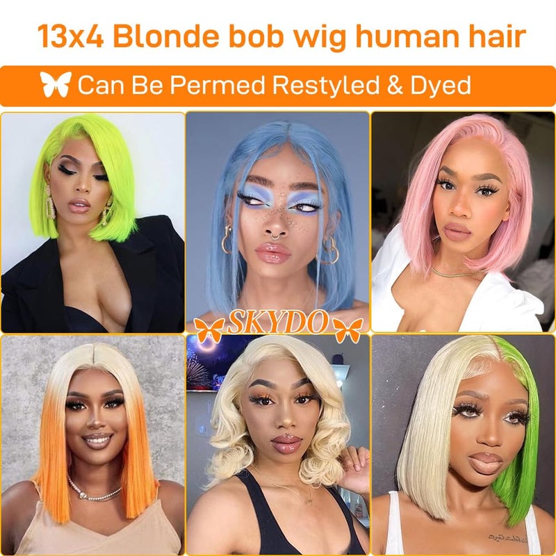 SKYDO 613 Blonde Bob Wig Human Hair 13x4 HD Bob Lace Front Wigs Human Hair Pre Plucked 180 Density Blonde Wig Human Hair Short Bob Wigs for Women 10 Inch - Image 5