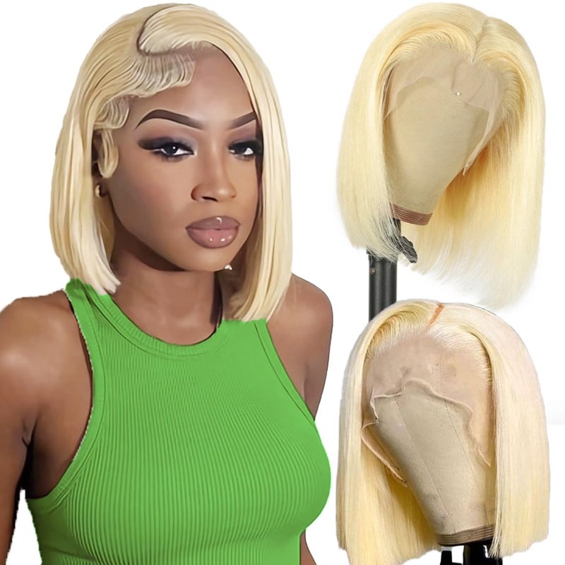 SKYDO 613 Blonde Bob Wig Human Hair 13x4 HD Bob Lace Front Wigs Human Hair Pre Plucked 180 Density Blonde Wig Human Hair Short Bob Wigs for Women 10 Inch - Image 1