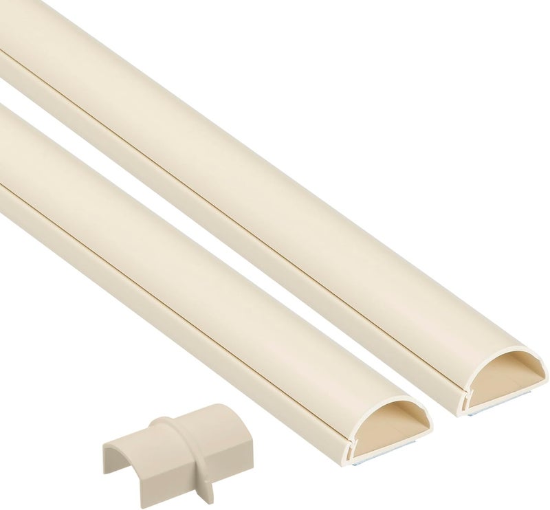 D-Line TV Wire Hider 2-Pack, Half Round Cord Cover for Wall Mount TV, Hinged One-Piece Raceway, Self-Adhesive Cable Management - 2X 1.18 (W) x 0.59" (H) x 15.7" Lengths (31.4in Total) - Beige - Image 1