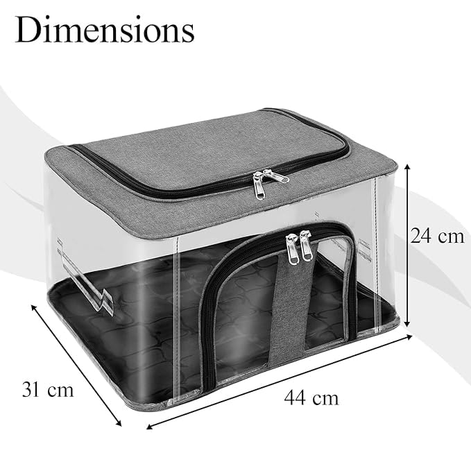 Zollyss Underbed Storage Box, 33L Nylon PVC Transparent Moisture Proof, 44 x 31 x 24 cm, Grey (Grey, Pack of 4) - Image 2