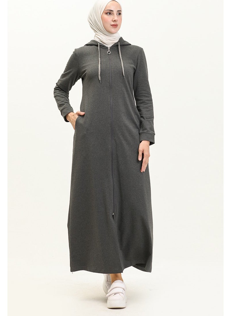Sefa Merve - Hooded Pocketed Sports Abaya 3011-04 Anthracite - Image 1