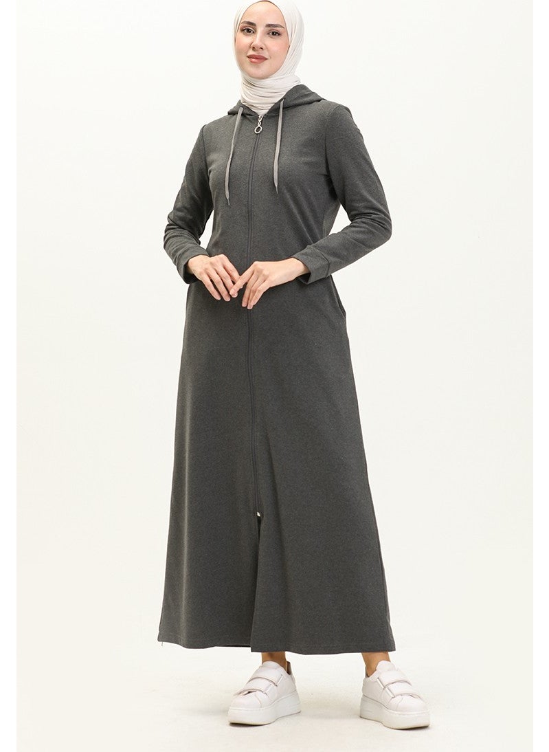 Sefa Merve - Hooded Pocketed Sports Abaya 3011-04 Anthracite - Image 1