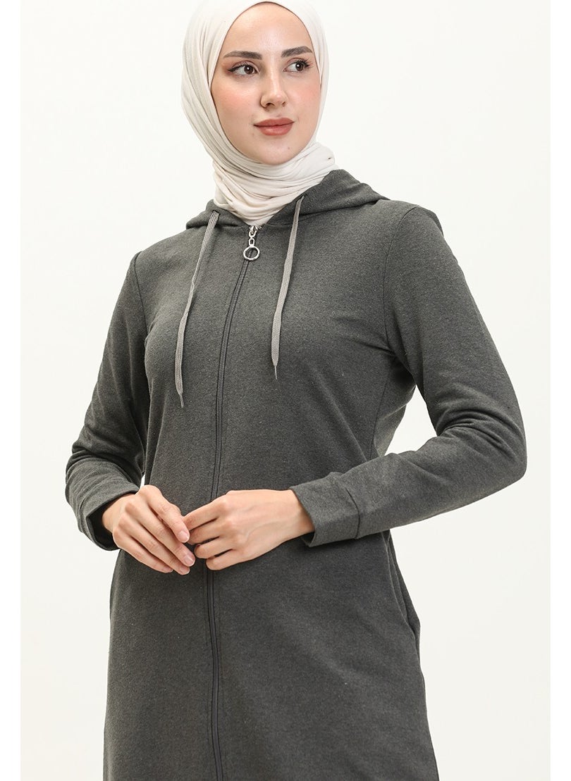 Sefa Merve - Hooded Pocketed Sports Abaya 3011-04 Anthracite - Image 1