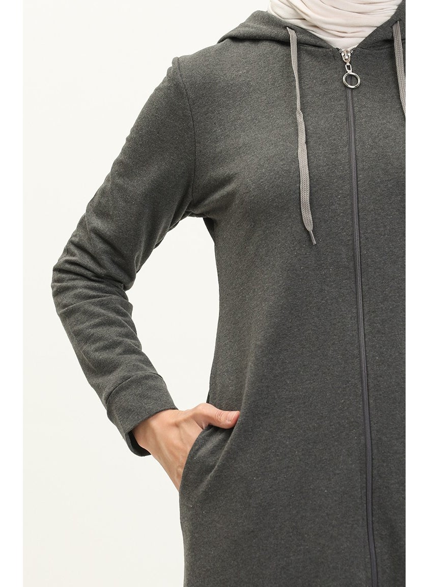 Sefa Merve - Hooded Pocketed Sports Abaya 3011-04 Anthracite - Image 1