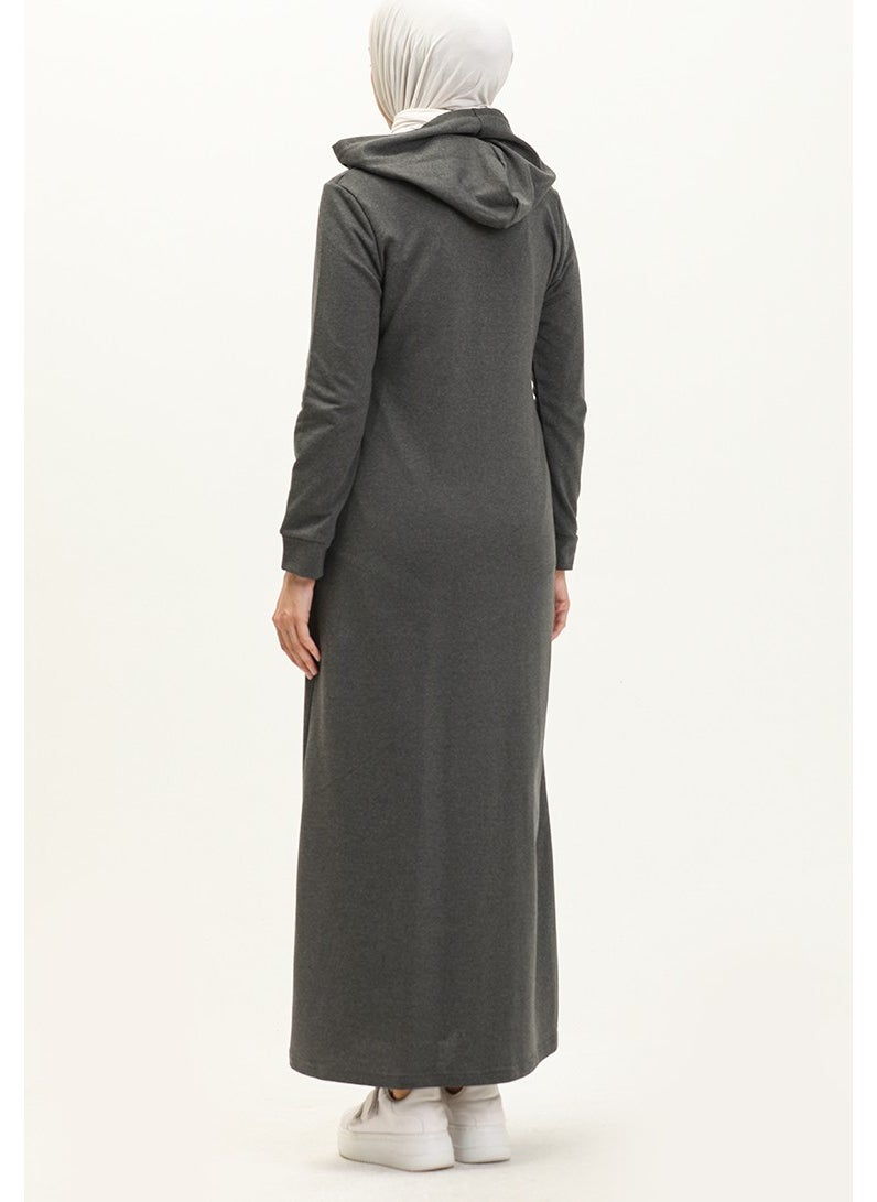 Sefa Merve - Hooded Pocketed Sports Abaya 3011-04 Anthracite - Image 1