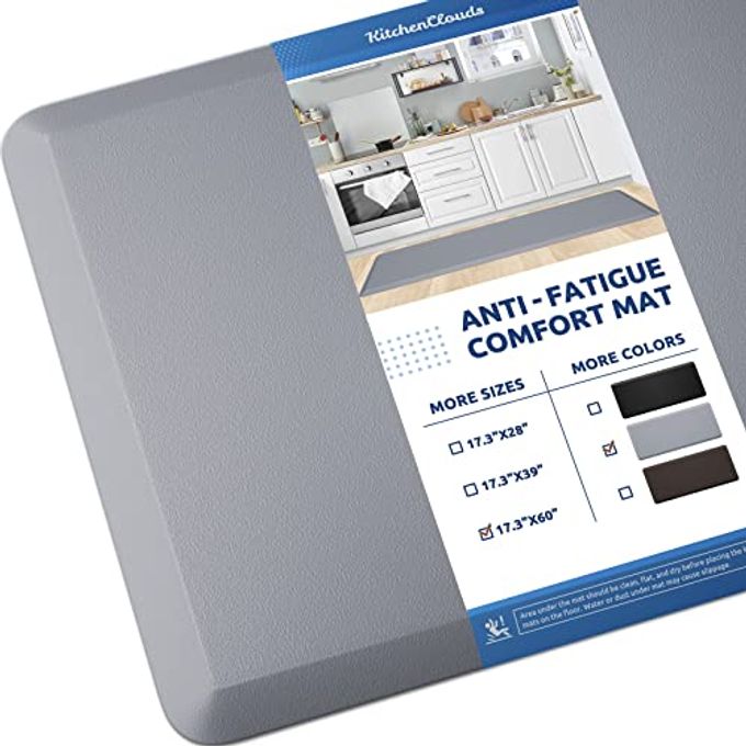 CUSHIONED ANTI FATIGUE KITCHEN RUG 173X60 WATERPROOF NON SLIP STANDING DESK MAT COMFORT FLOOR MAT FOR KITCHEN HOUSE SINK OFFICE GREY