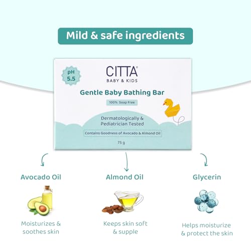 CITTA Bathing Bar for Babies & Kids | Soap-Free, No Tears | Dermatologist Approved pH Balanced Wash for Sensitive Skin | Gentle Moisturizing Formula for Soft & Glowing Skin | 75g - Image 3