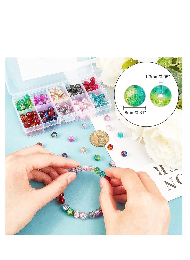 Excefore 200pcs 10 Color Crackle Lampwork Glass Beads 8mm Round Handcrafted Crackle Beads Crystal Beads for Summer Beading Friendship Bracelet Mother's Day Jewelry Making Ornament - Image 2