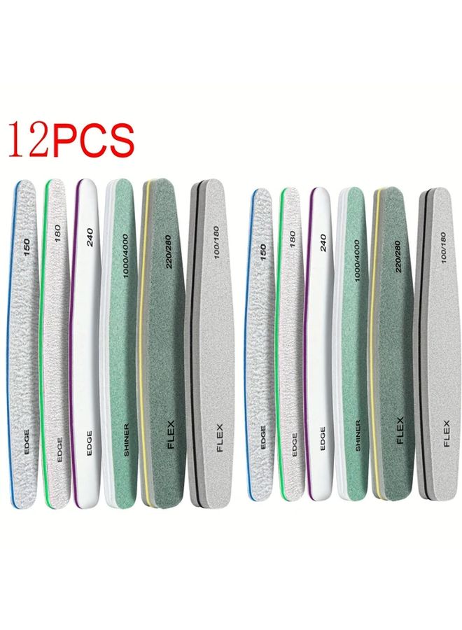 12 قطعة من مجموعة مبرد وملمع الأظافر 100/180 حبيبة لألواح الصنفرة للأظافر الطبيعية - Image 1