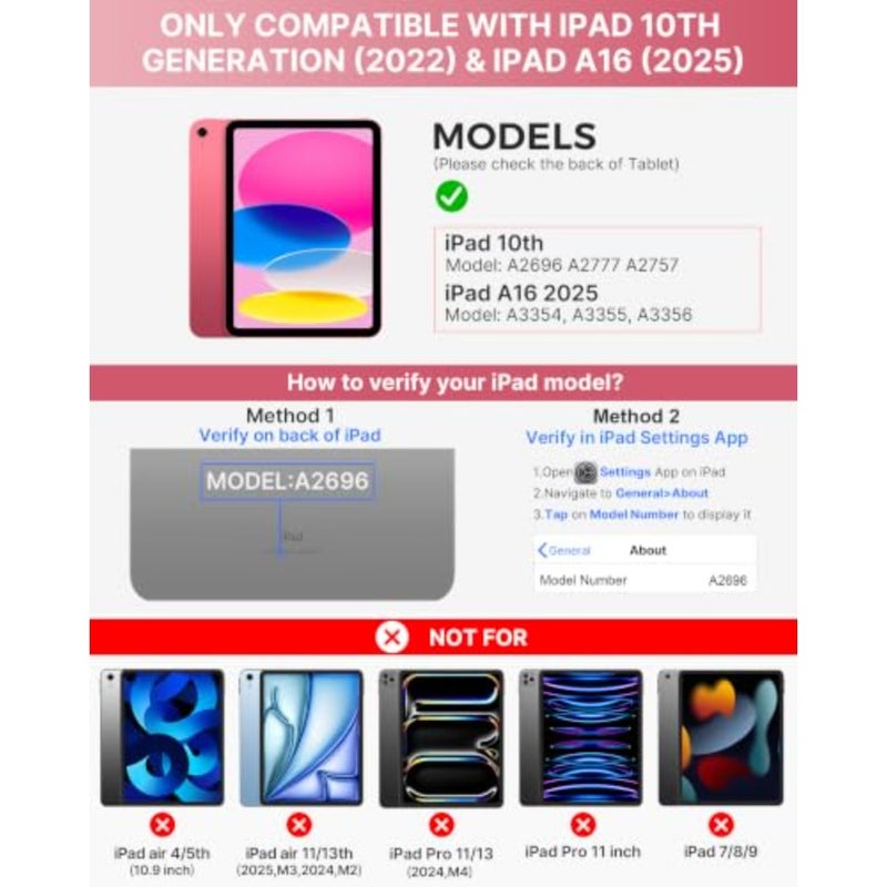 حافظة لوحة مفاتيح فوليو لجهاز iPad 10th Gen 10.9 بوصة 2022 وiPad 11th (A16, 2025)، لوحة مفاتيح مغناطيسية لاسلكية قابلة للفصل، إضاءة خلفية 7 ألوان، رفيعة وخفيفة، حامل أقلام رصاص وردي فاتح - Image 2