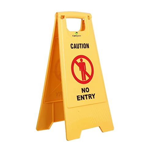 Carepure Caution Sign Board | ABS-Plastic | Standing Caution Sign Board - (Yellow) (No Entry) - Image 2