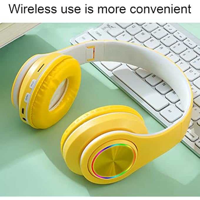 rayihni CAT EAR PC GAMING HEADSET, NOISE REDUCTION WIRELESS GAMING HEADPHONE GLOWING LED LIGHT DEEP BASS FOLDABLE HEADBAND HEADPHONES WITH SOFT EARMUFFS (YELLOW) - Image 3