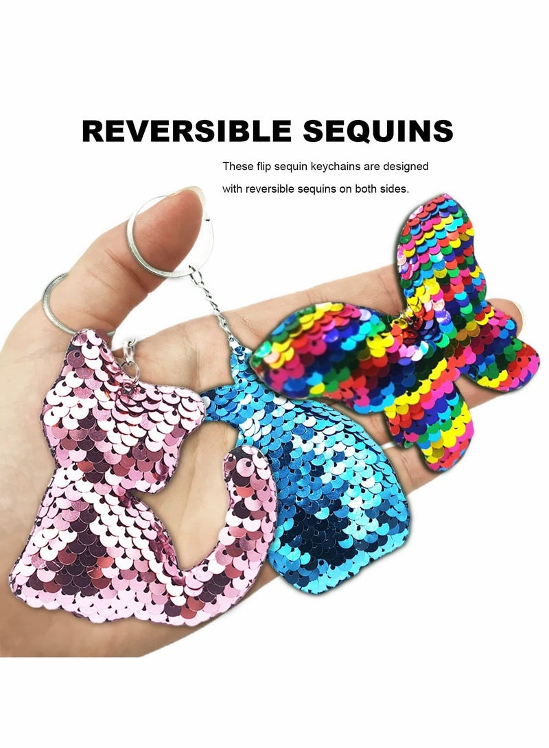 Colorful Sequin Keychains, Girls Keyrings Party Bags Fillers, Colorful Reversible Sequins, Birthday Party Gifts Supplies,for Kids & Adults Birthday Favors Backpack Accessories (20 pcs)