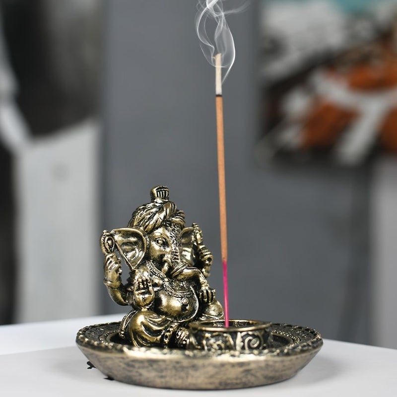 Golden 20316 Ganesha Incense Holder Oriental Art Decor for Home Office Yoga Studio - Image 1