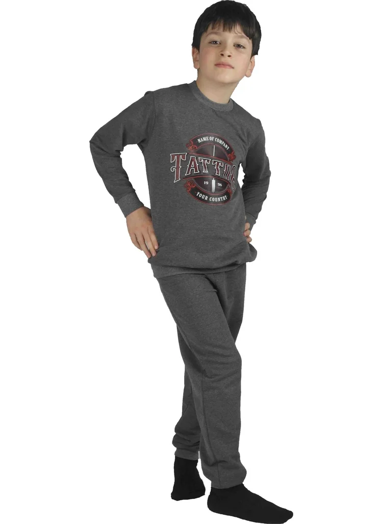 Bluence Men's Waiter Printed Anthracite Cotton Tracksuit Set