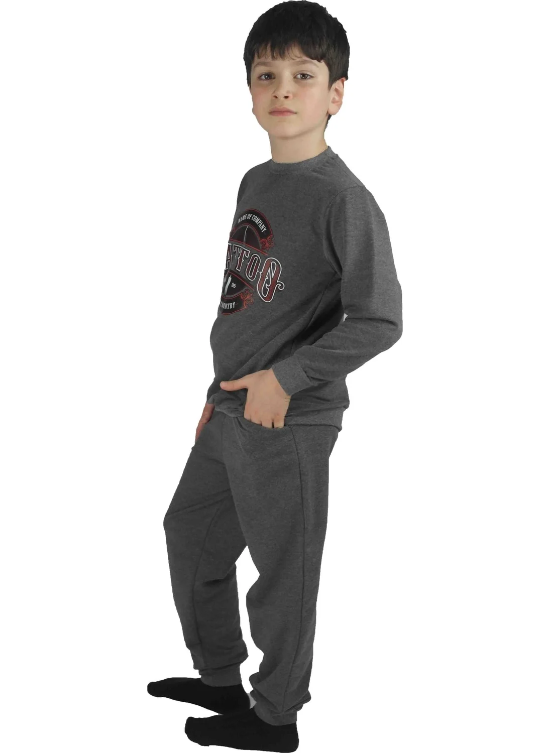 Bluence Men's Waiter Printed Anthracite Cotton Tracksuit Set