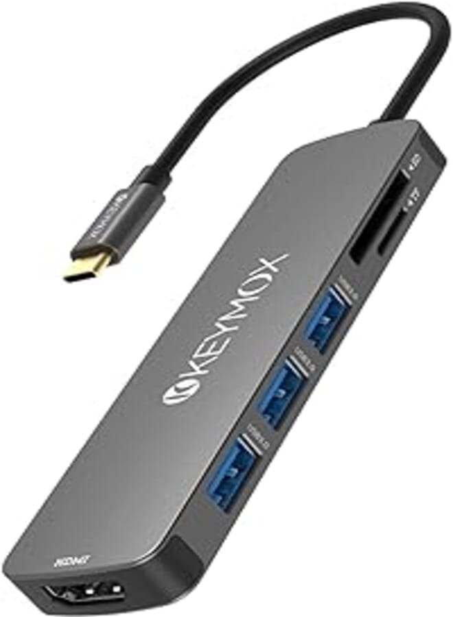 موزع USB C من KEYMOX، محول متعدد المنافذ USB C من MacBook Pro، 4K USB-C إلى HDMI، 3 منافذ USB 3.0 وقارئ بطاقات SD/TF لأجهزة MacBook Air Pro ChromeBook Pixel Matebook XPS المزيد من أجهزة Type C