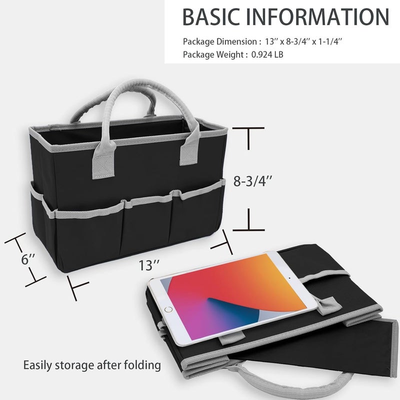 Cupohus Art Organizer Craft Storage Tote Bag with Pockets and Hadles, Oxford Fabric Carrying Caddy for Teacher, Officer, Artist, Students, Traveler, and more – Black with Grey Edge - Image 4