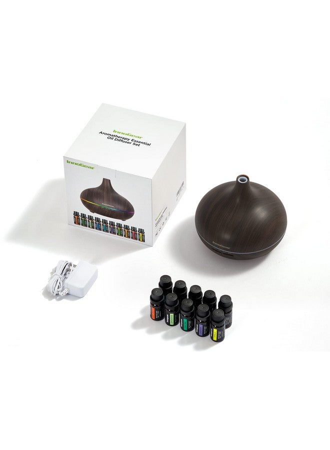InnoGear Aromatherapy Diffuser & 10 Essential Oils Set 400Ml Diffuser Ultrasonic Diffuser Cool Mist Humidifier With 4 Timers 7 Colors Light Waterless Auto Off For Large Room Office Dark Wood Grain - Image 5