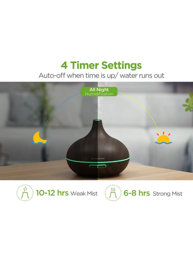 InnoGear Aromatherapy Diffuser & 10 Essential Oils Set 400Ml Diffuser Ultrasonic Diffuser Cool Mist Humidifier With 4 Timers 7 Colors Light Waterless Auto Off For Large Room Office Dark Wood Grain - Image 4