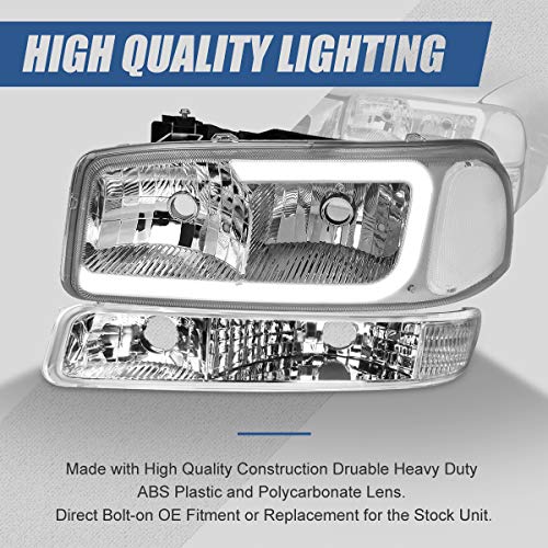 Auto Dynasty مجموعة مصابيح LED DRL الأمامية والمصابيح الأمامية من Auto Dynasty 4 قطع متوافقة مع GMC Sierra Yukon XL GMT800 99-07، جانب السائق والراكب، هيكل كروم وزاوية واضحة - Image 5