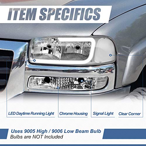 Auto Dynasty مجموعة مصابيح LED DRL الأمامية والمصابيح الأمامية من Auto Dynasty 4 قطع متوافقة مع GMC Sierra Yukon XL GMT800 99-07، جانب السائق والراكب، هيكل كروم وزاوية واضحة - Image 2