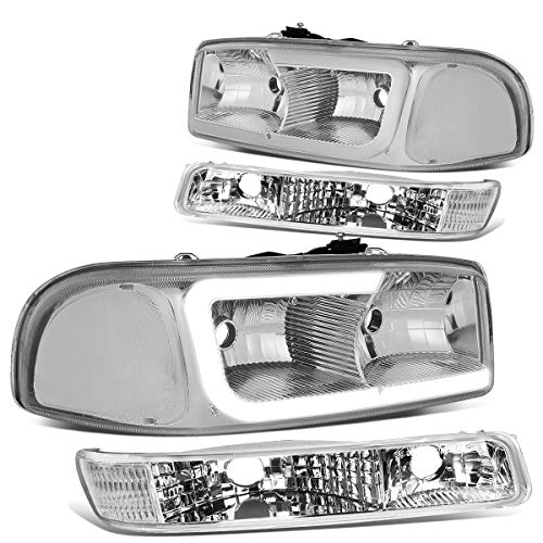 Auto Dynasty مجموعة مصابيح LED DRL الأمامية والمصابيح الأمامية من Auto Dynasty 4 قطع متوافقة مع GMC Sierra Yukon XL GMT800 99-07، جانب السائق والراكب، هيكل كروم وزاوية واضحة - Image 1