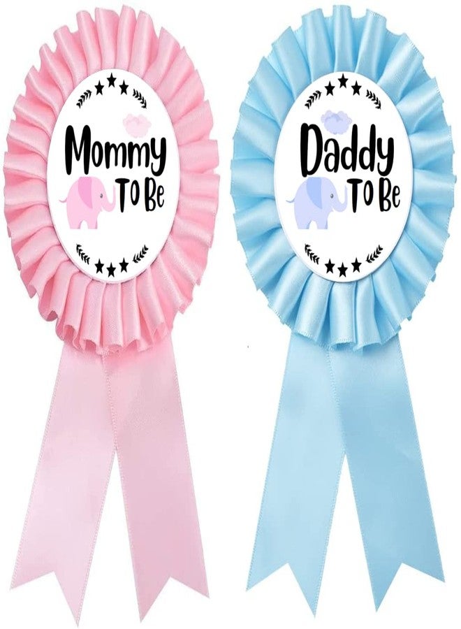 PATICARRY Elephant Themed Tinplate Badge Set, Light Pink and Blue Satin, Perfect for Baby Shower - Image 1