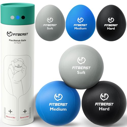 FitBeast Stress Balls for Adults, Squeeze Balls for Hand Therapy, 6-Pack Hand Therapy Balls, Tri-Density Hand Exercise Ball for Arthritis Relief, Physical Therapy (Gray, Sky, Black) - Image 1