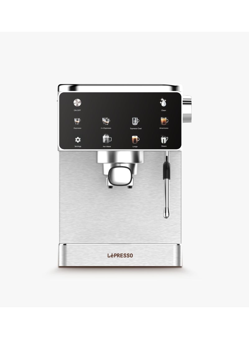 LePRESSO Macchina Di Lusso Espresso Coffee Machine / 20 Bar Espresso Maker / Coffee Maker with Steam Wand / Cappuccino Latte Maker / Barista Coffee Machine / Digital Display / Stainless Steel Design / 1.5L Water Tank - Silver - Image 1