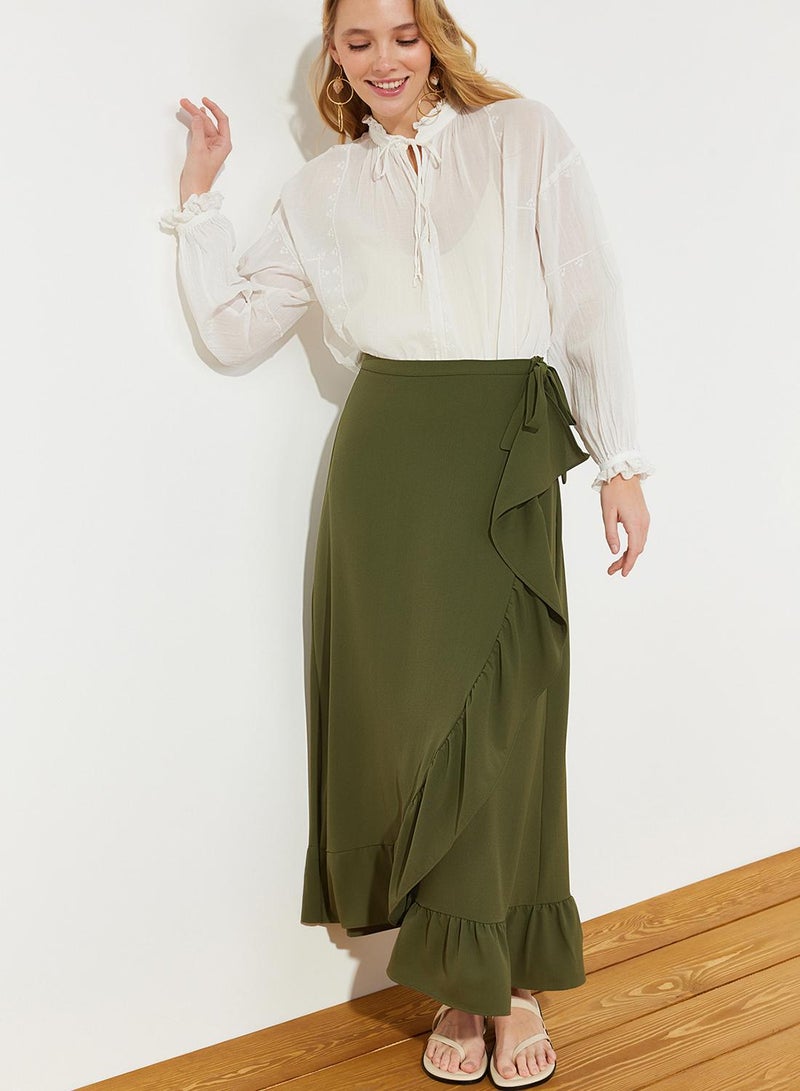 trendyol Dark Khaki Wrap Flounce Woven Skirt TCTSS21ET0579 - Image 5
