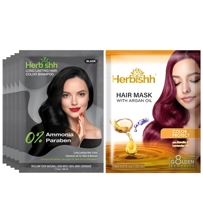 Herbishh Black Shampoo for Gray Hair Hair Dye Shampoo 3 in 1 100 Grey Coverage Instant Permanent Shampoo for Men Women Longlasting Travelfriendly Ammoniafree 30 ml Pack of 5 - Image 2