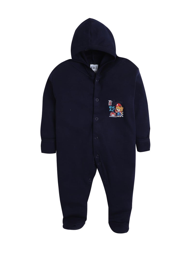 EIO 100% Cotton Hooded Rompers/Sleep Suits/Jumpsuit/Night Suits For Baby Boys & Girls, Infants, New Born Combo Pack, 0-3 Months, Black - Image 4