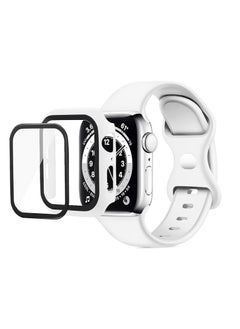 Band with Case Compatible with Apple Watch 45mm,Adjustable Silicone Sport Wristband Replacement, Strap With Cover Built-in Glass Screen Protector for iWatch Series 9 8 7