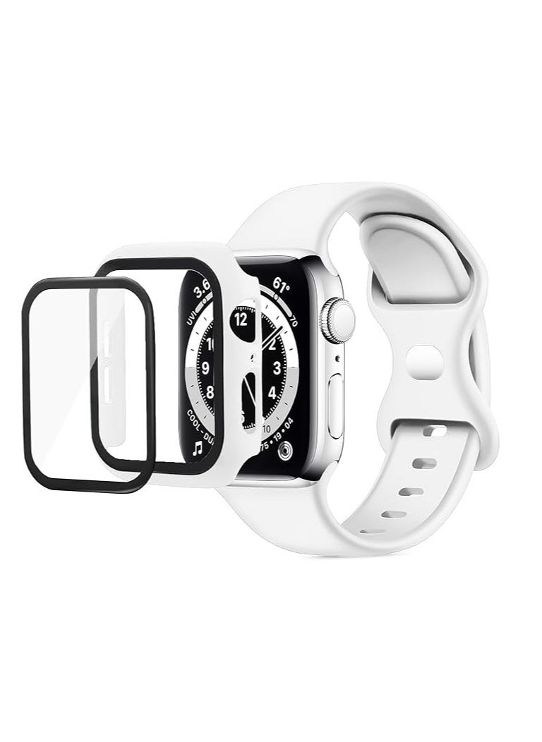 Generic - Band with Case Compatible with Apple Watch 45mm,Adjustable Silicone Sport Wristband Replacement, Strap With Cover Built-in Glass Screen Protector for iWatch Series 9 8 7 - Image 1