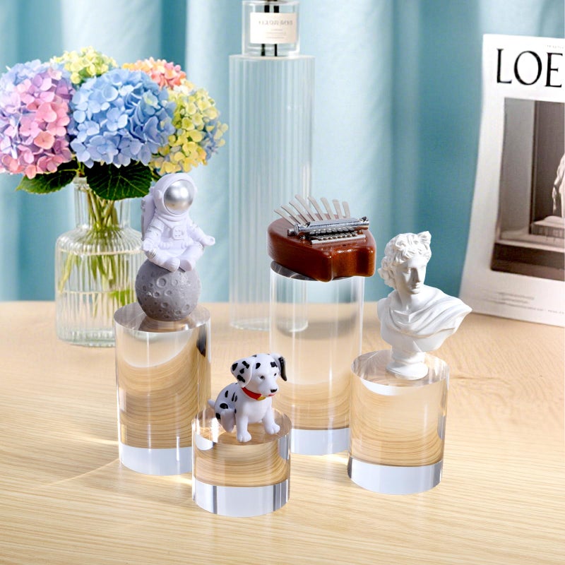 Hacaroa 4 Pcs Acrylic Cylinder Risers Display Stand, Clear Polished Round Display Blocks Transparent Photo Props, Mini Solid Pedestal Base for Jewelry, Perfumes, Figurines, 4 Sizes - Image 5